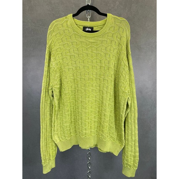 Stussy green repeat‎ S Logo cotton knit sweater XL - Picture 2 of 7